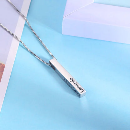 Men's Personalised 4 Sides Engraved Bar Necklace