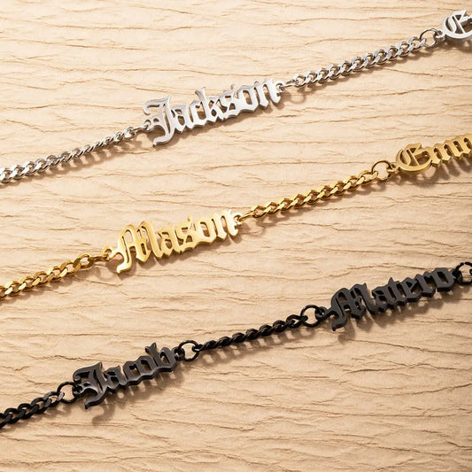 Men's Old English Personalised Cuban Name Necklace