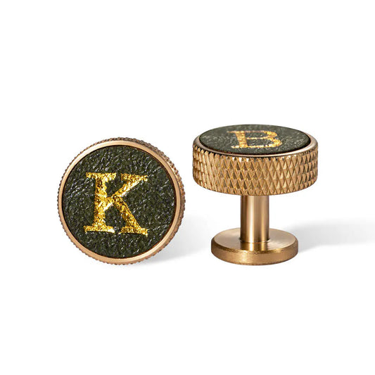 Personalised Knurled Brass Leather Initials Cufflinks