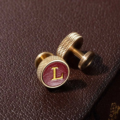 Personalised Knurled Brass Leather Initials Cufflinks