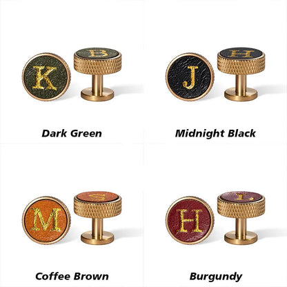 Personalised Knurled Brass Leather Initials Cufflinks