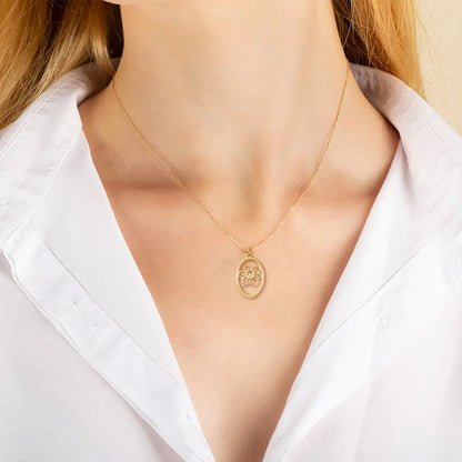 Oval Birth Flower Personalised Necklace
