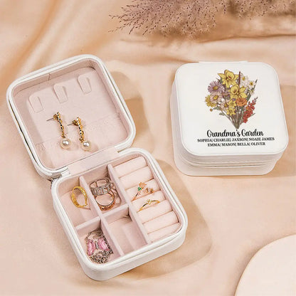 Personalised Birth Flower Bouquet Jewellery Box Travel Case