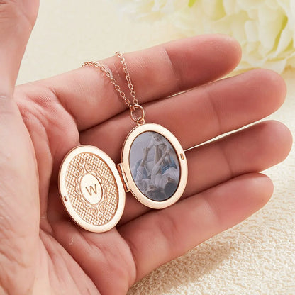 Personalised Birth Flower & Inside Initial Photo Locket Necklace