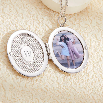 Personalised Birth Flower & Inside Initial Photo Locket Necklace