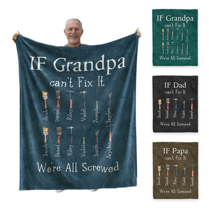 Personalised Dad or Grandpa's Repair Tool Flannel Fleece or Sherpa Blanket