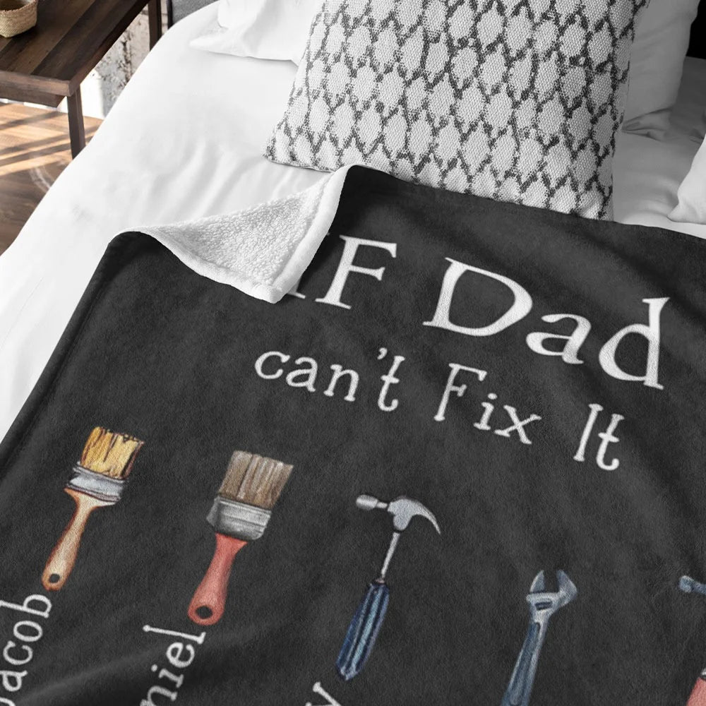 Personalised Dad or Grandpa's Repair Tool Flannel Fleece or Sherpa Blanket