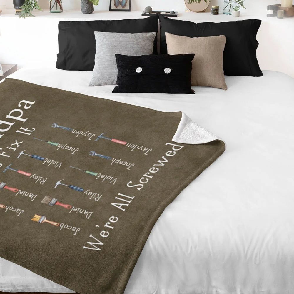 Personalised Dad or Grandpa's Repair Tool Flannel Fleece or Sherpa Blanket