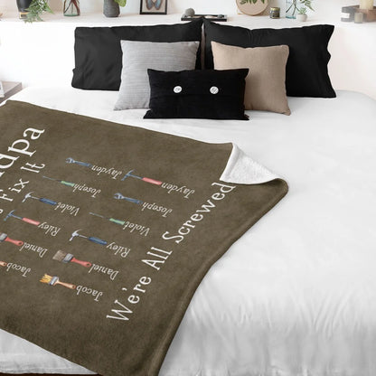 Personalised Dad or Grandpa's Repair Tool Flannel Fleece or Sherpa Blanket