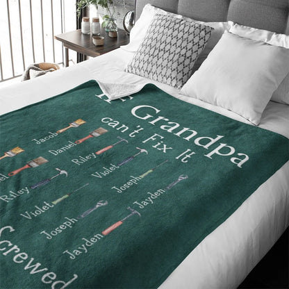 Personalised Dad or Grandpa's Repair Tool Flannel Fleece or Sherpa Blanket