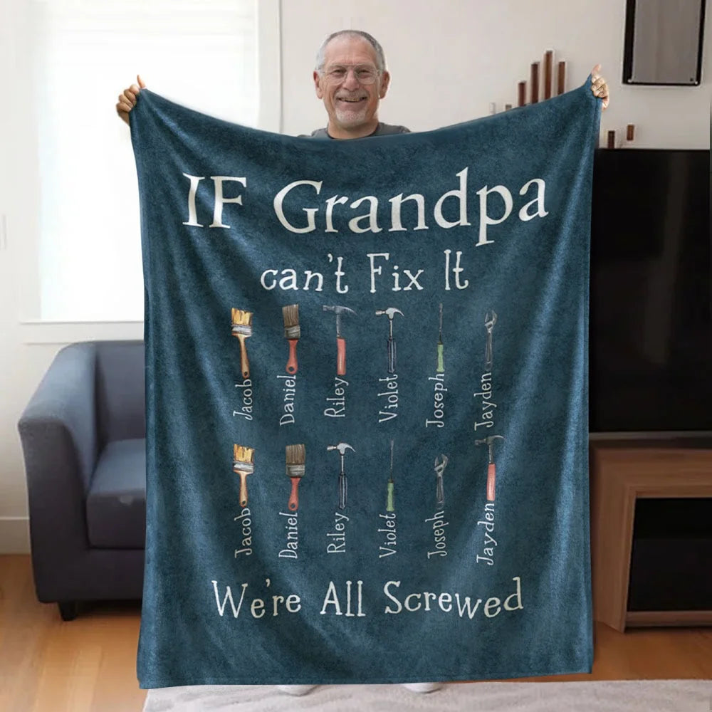 Personalised Dad or Grandpa's Repair Tool Flannel Fleece or Sherpa Blanket
