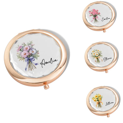 Personalised Birth Flower Pocket Compact Mirror