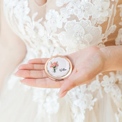 Personalised Birth Flower Pocket Compact Mirror