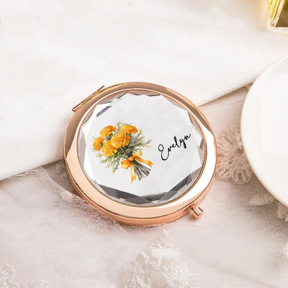 Personalised Birth Flower Pocket Compact Mirror
