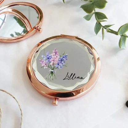 Personalised Birth Flower Pocket Compact Mirror