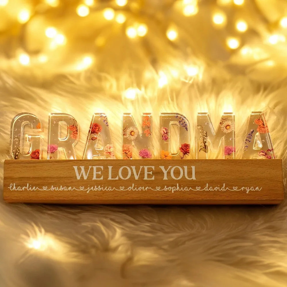 Floral Birth Flower Personalised Name Night Light Lamp