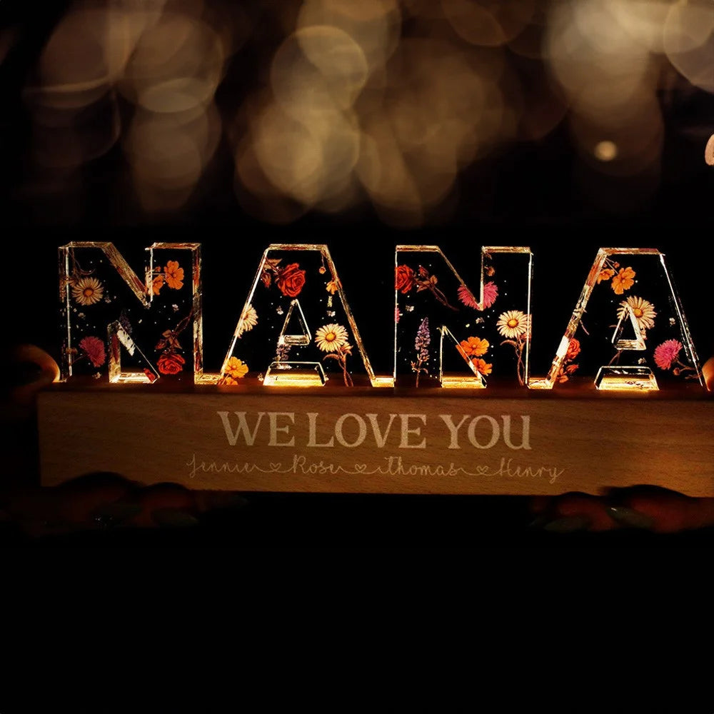 Floral Birth Flower Personalised Name Night Light Lamp