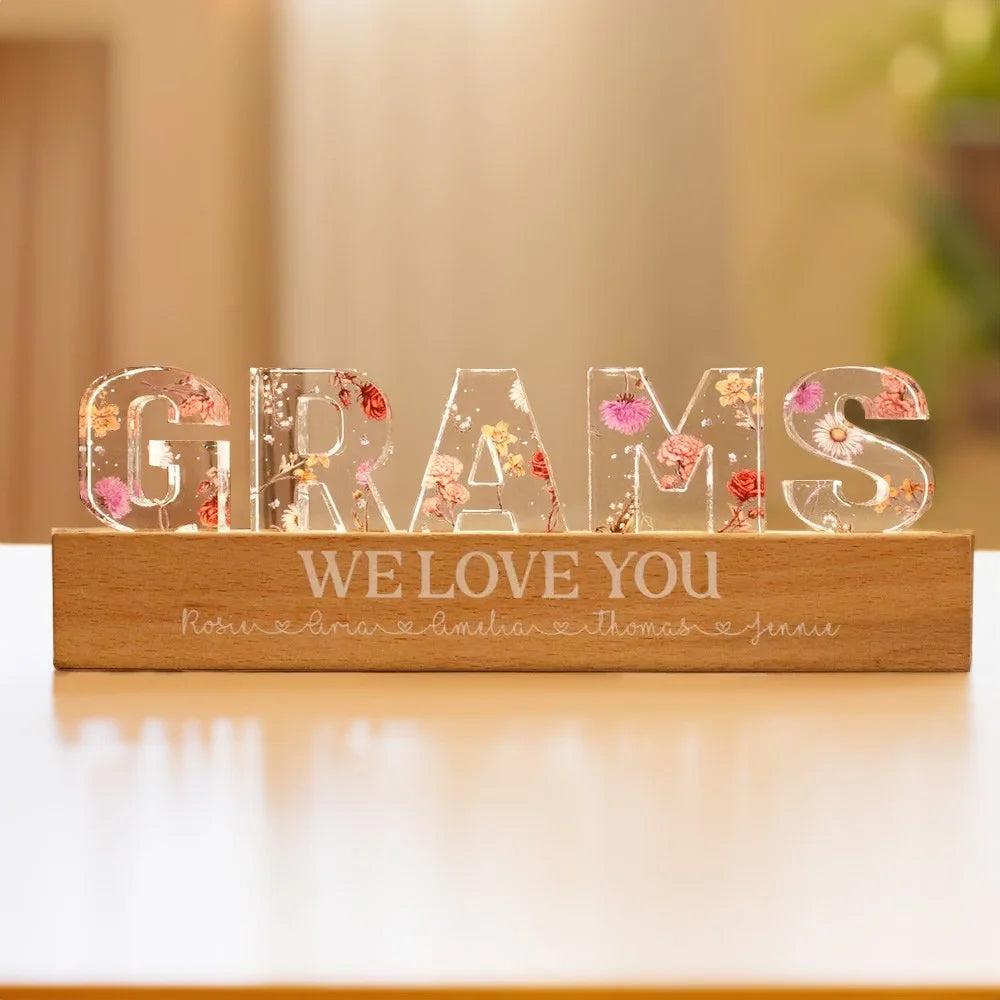 Floral Birth Flower Personalised Name Night Light Lamp