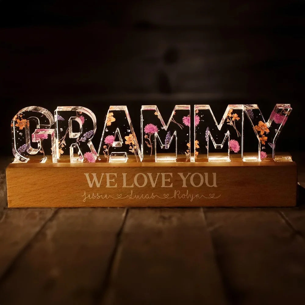 Floral Birth Flower Personalised Name Night Light Lamp