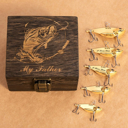 Personalised 2 Pcs Bionic Fish Shape Metal Fishing Lures Wooden Box Set