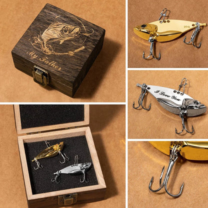 Personalised 2 Pcs Bionic Fish Shape Metal Fishing Lures Wooden Box Set