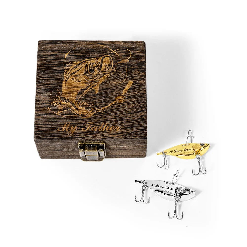 Personalised 2 Pcs Bionic Fish Shape Metal Fishing Lures Wooden Box Set