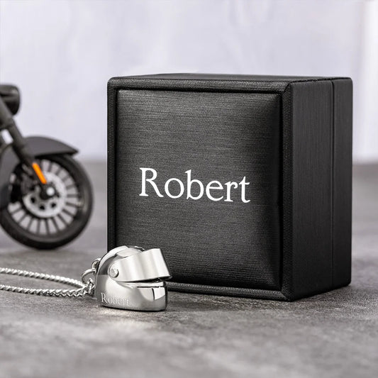 Mini Motorcycle Helmet Personalised Necklace with Custom Gift Box
