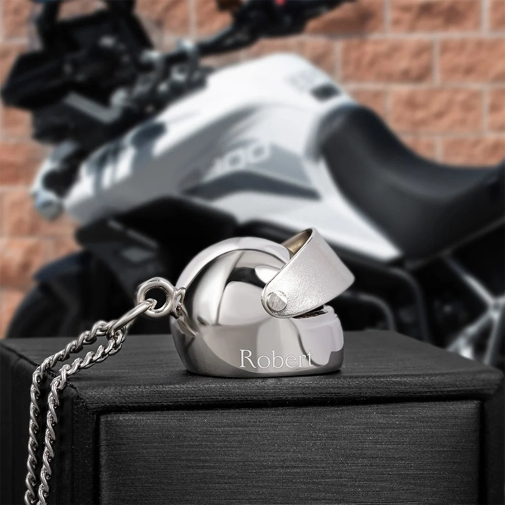 Mini Motorcycle Helmet Personalised Necklace with Custom Gift Box