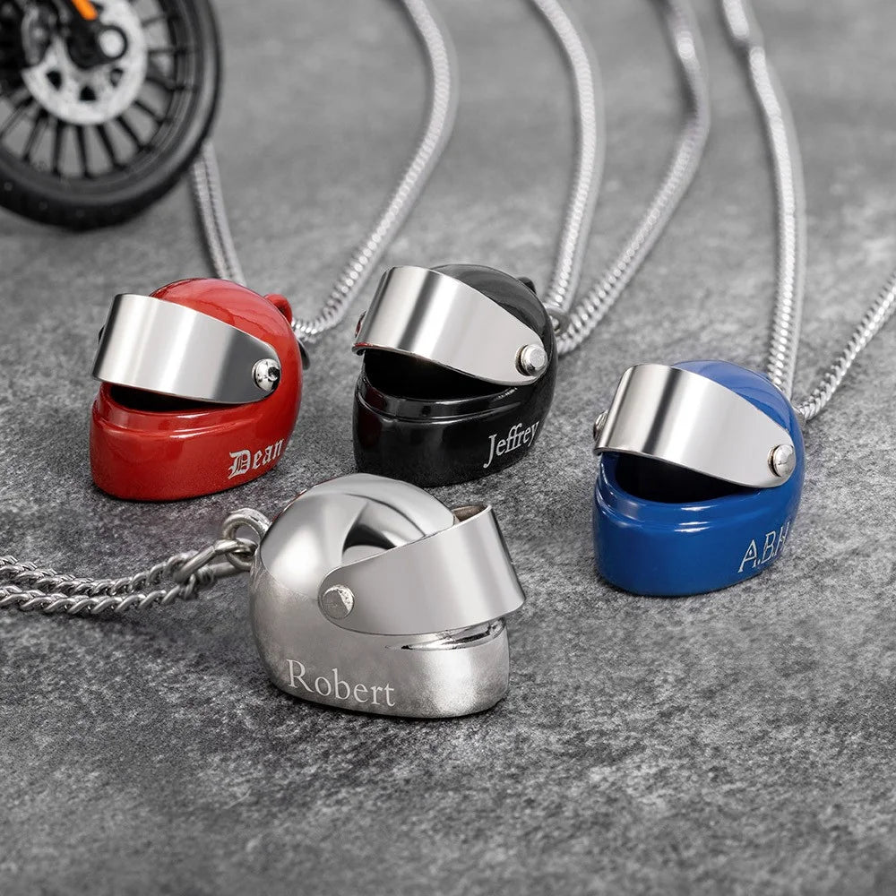 Mini Motorcycle Helmet Personalised Necklace with Custom Gift Box