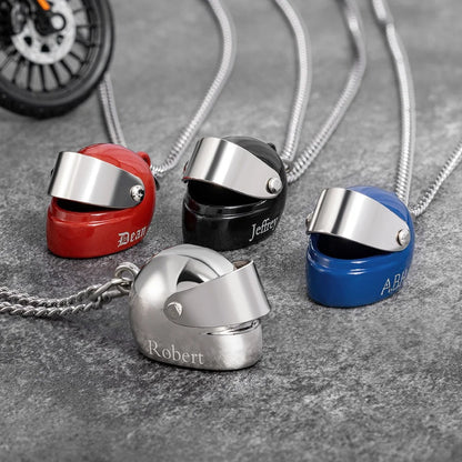 Mini Motorcycle Helmet Personalised Necklace with Custom Gift Box