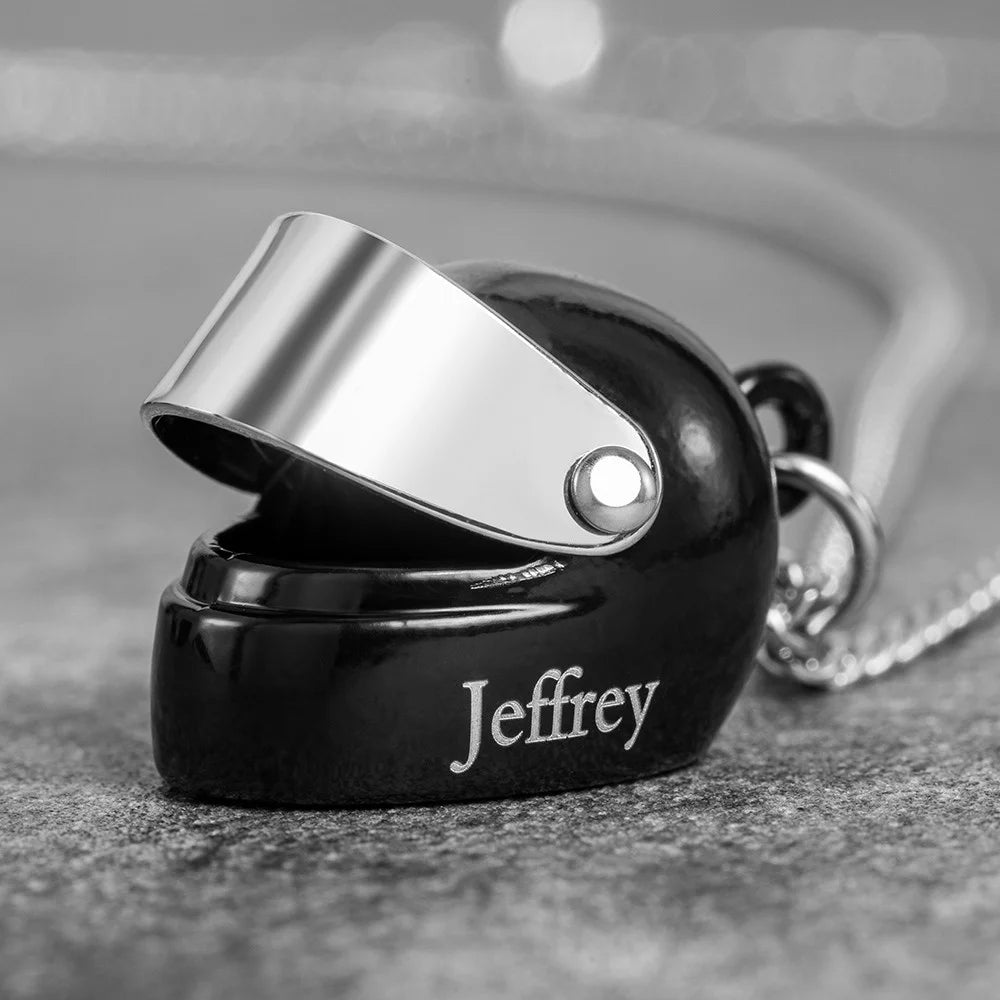 Mini Motorcycle Helmet Personalised Necklace with Custom Gift Box