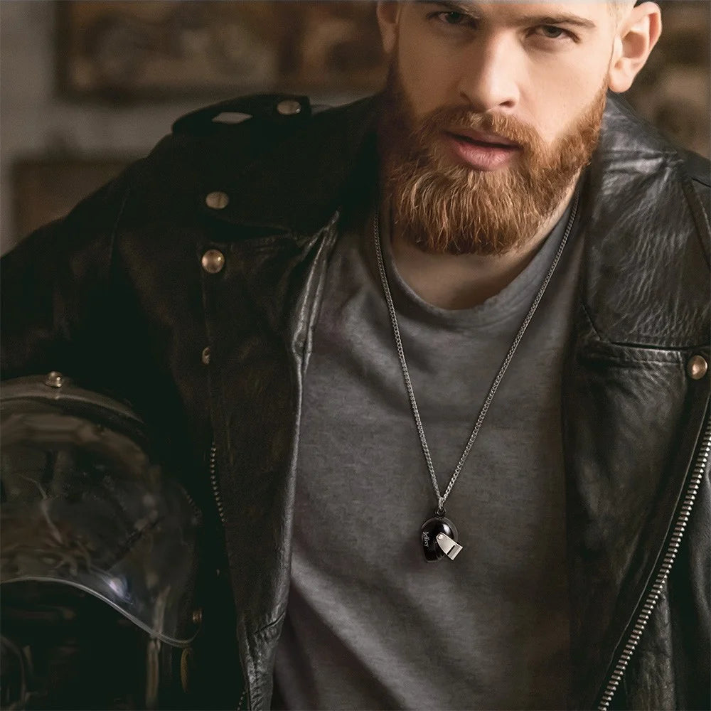 Mini Motorcycle Helmet Personalised Necklace with Custom Gift Box