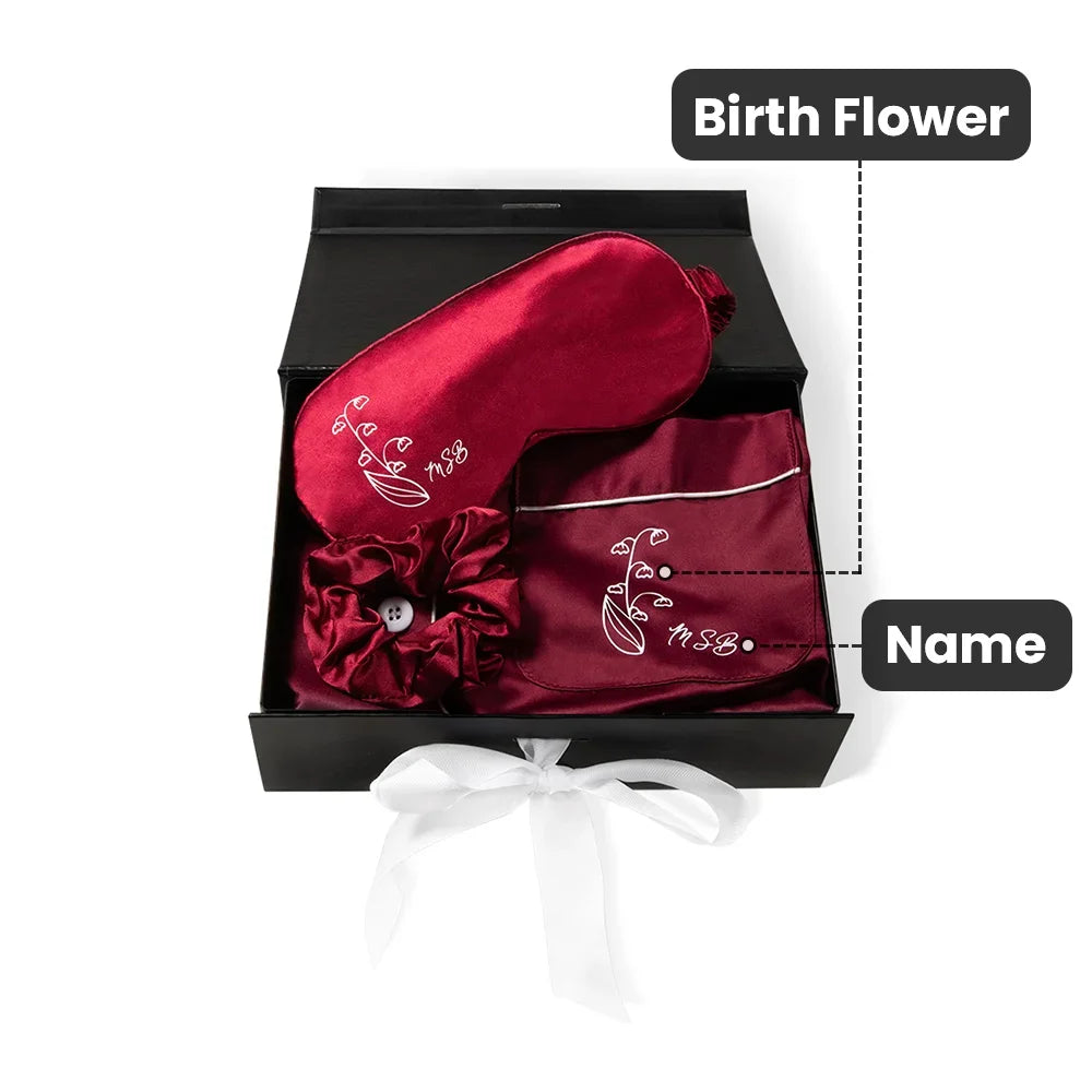 Personalised Birth Flower Satin Sleep Gift Set
