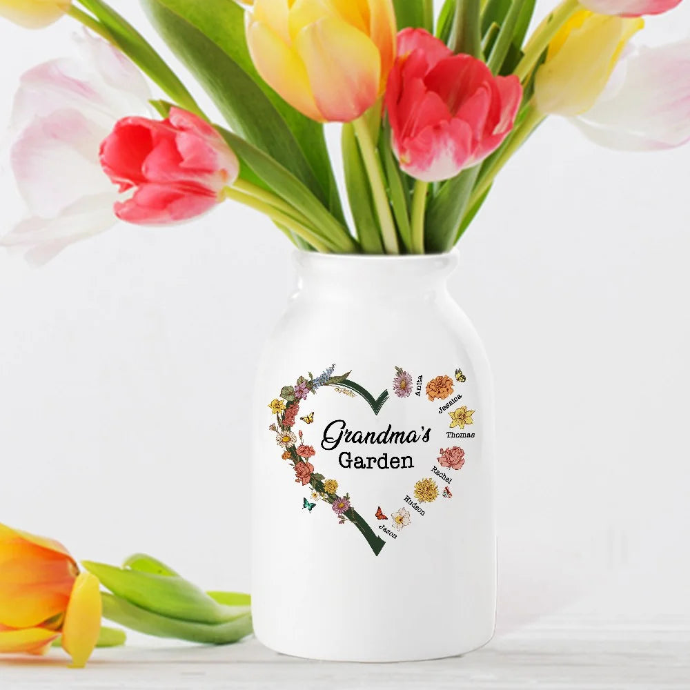 Personalised Birth Flower Ceramic Garden Vase or Pitcher