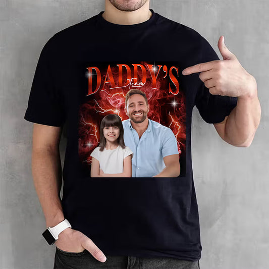 Personalised Dad Grandpa Portrait T-Shirt | Custom Photos & Name Graphic Tee