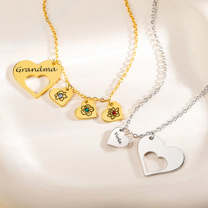 Hollow Heart Multi-Heart Personalised Necklace with Birthstones