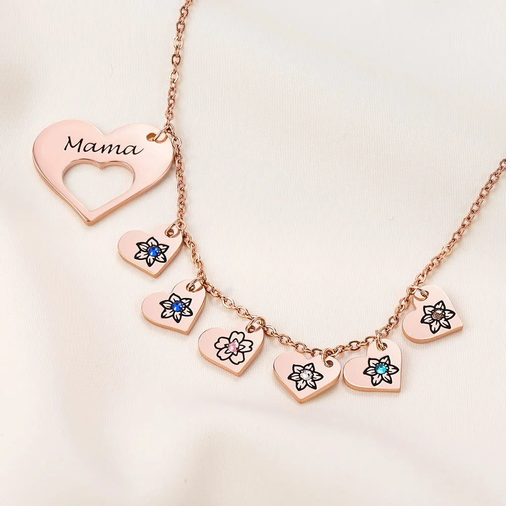 Hollow Heart Multi-Heart Personalised Necklace with Birthstones