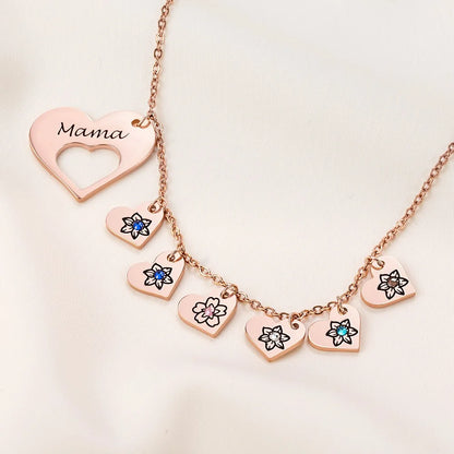 Hollow Heart Multi-Heart Personalised Necklace with Birthstones