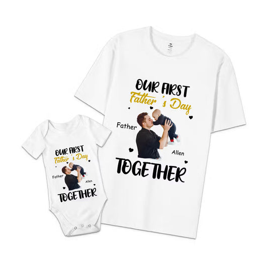 Personalised Photo First Father’s Day Matching T-Shirt & Baby Onesie Set | Custom Photo Gift for Dad