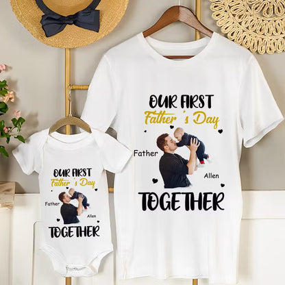 Personalised Photo First Father’s Day Matching T-Shirt & Baby Onesie Set | Custom Photo Gift for Dad