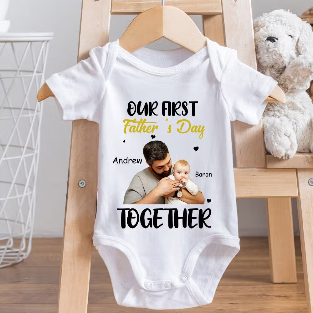 Personalised Photo First Father’s Day Matching T-Shirt & Baby Onesie Set | Custom Photo Gift for Dad