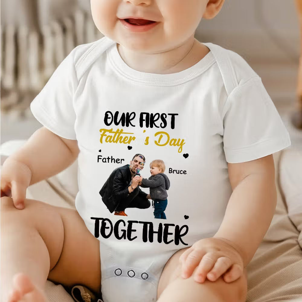 Personalised Photo First Father’s Day Matching T-Shirt & Baby Onesie Set | Custom Photo Gift for Dad