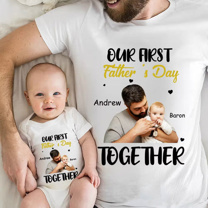 Personalised Photo First Father’s Day Matching T-Shirt & Baby Onesie Set | Custom Photo Gift for Dad