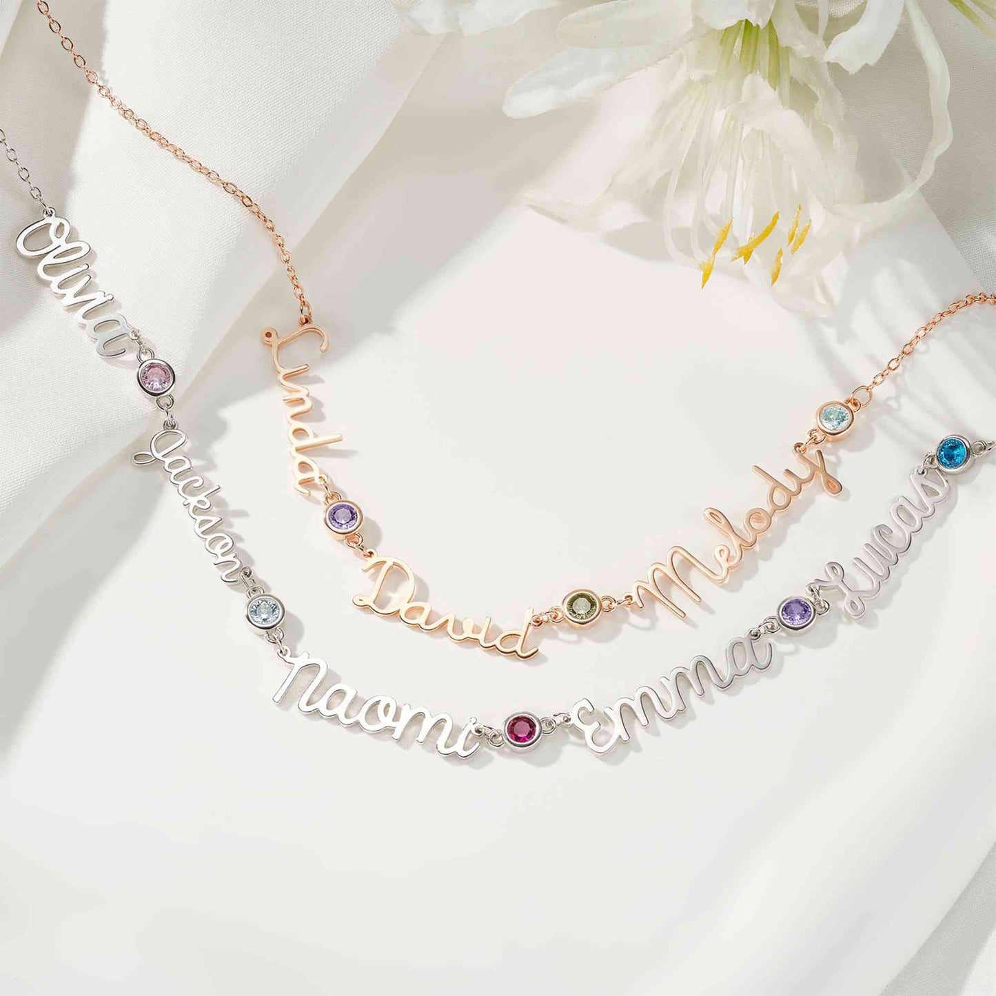 Personalised Names & Birthstones Necklace