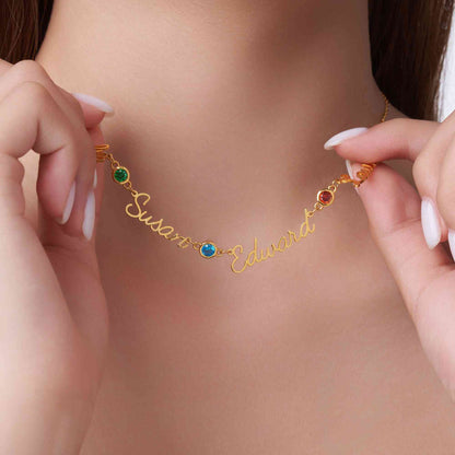 Personalised Names & Birthstones Necklace