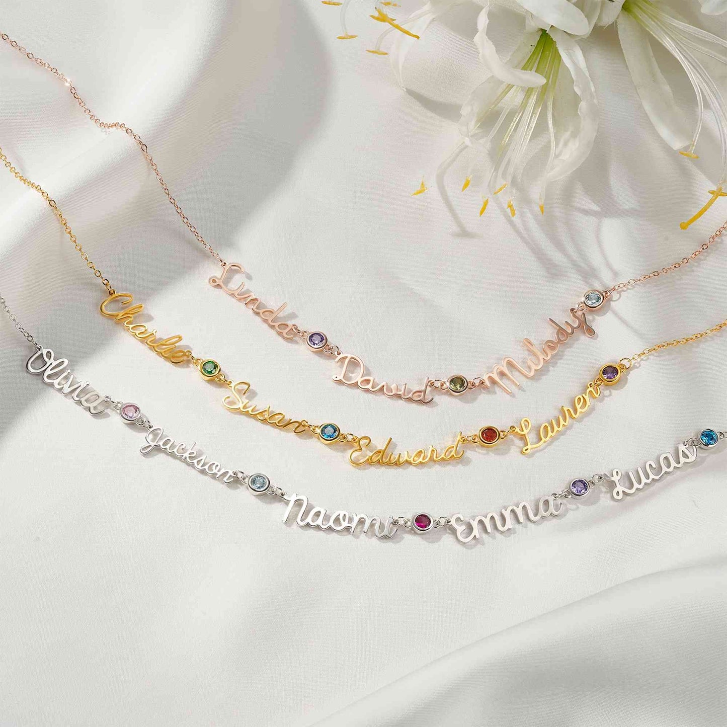 Personalised Names & Birthstones Necklace