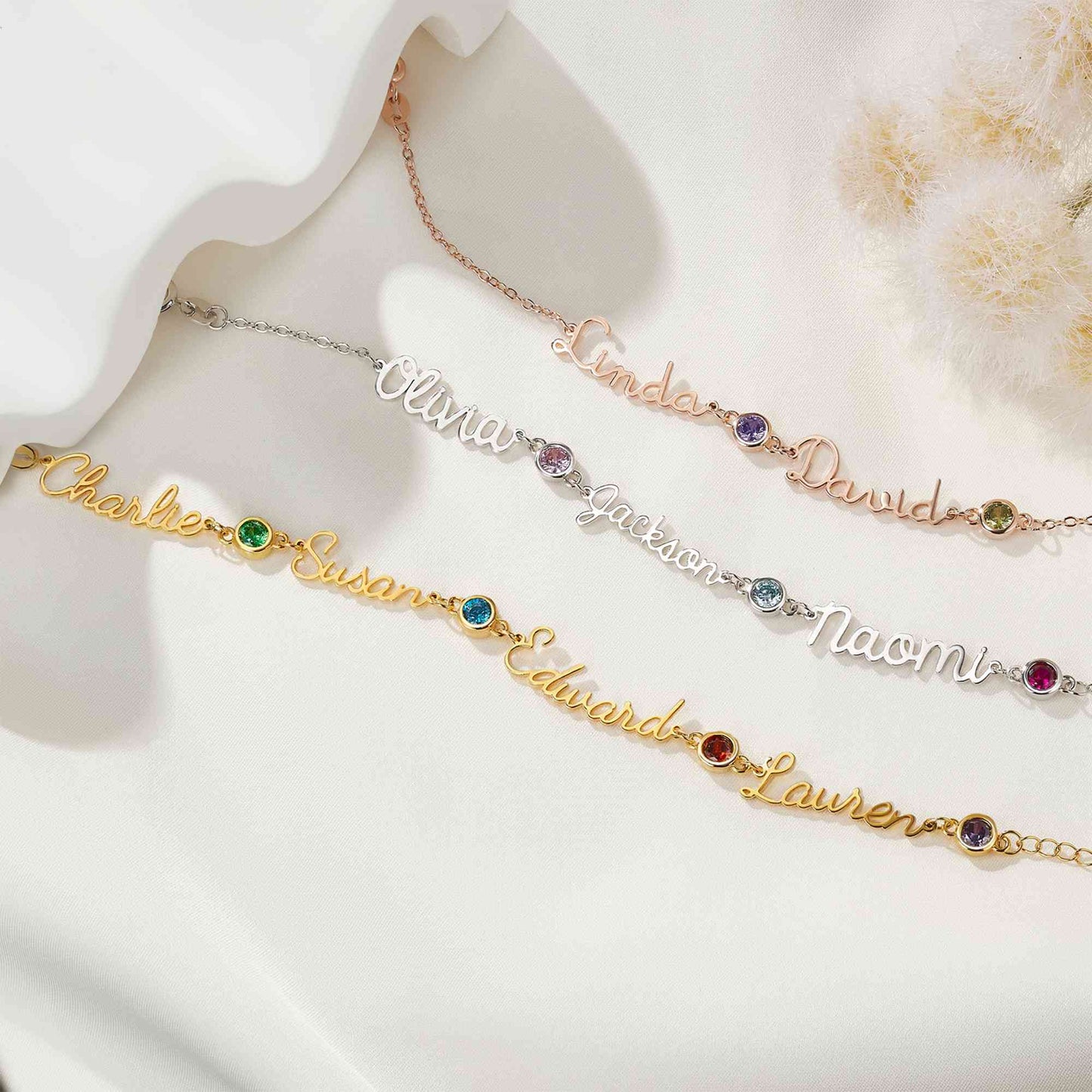 Personalised Names & Birthstones Necklace