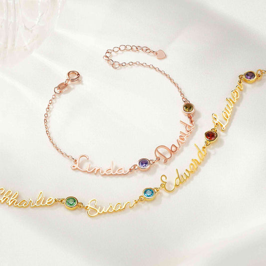 Personalised Names & Birthstones Bracelet