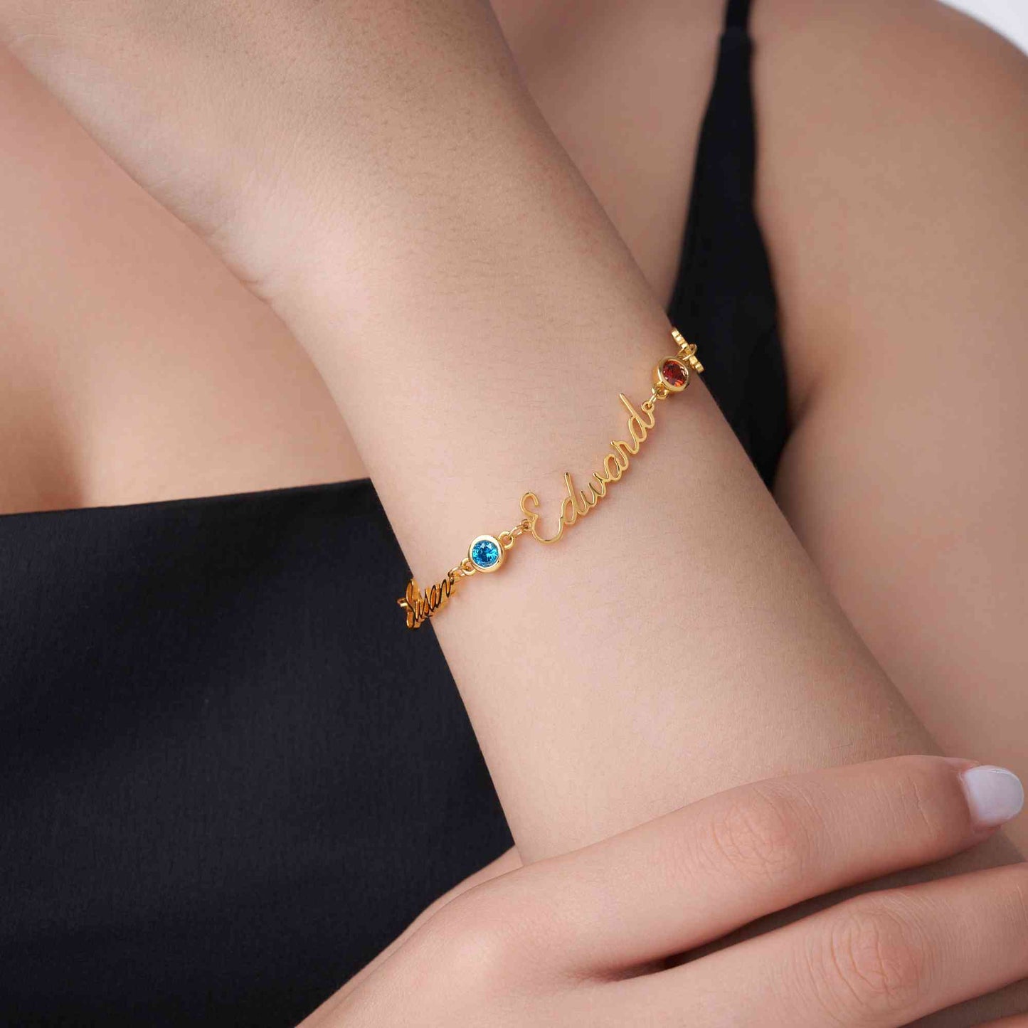 Personalised Names & Birthstones Bracelet