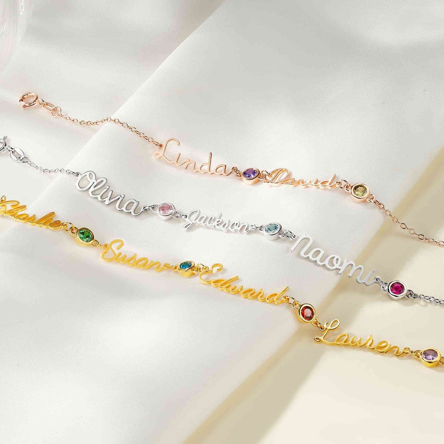 Personalised Names & Birthstones Bracelet